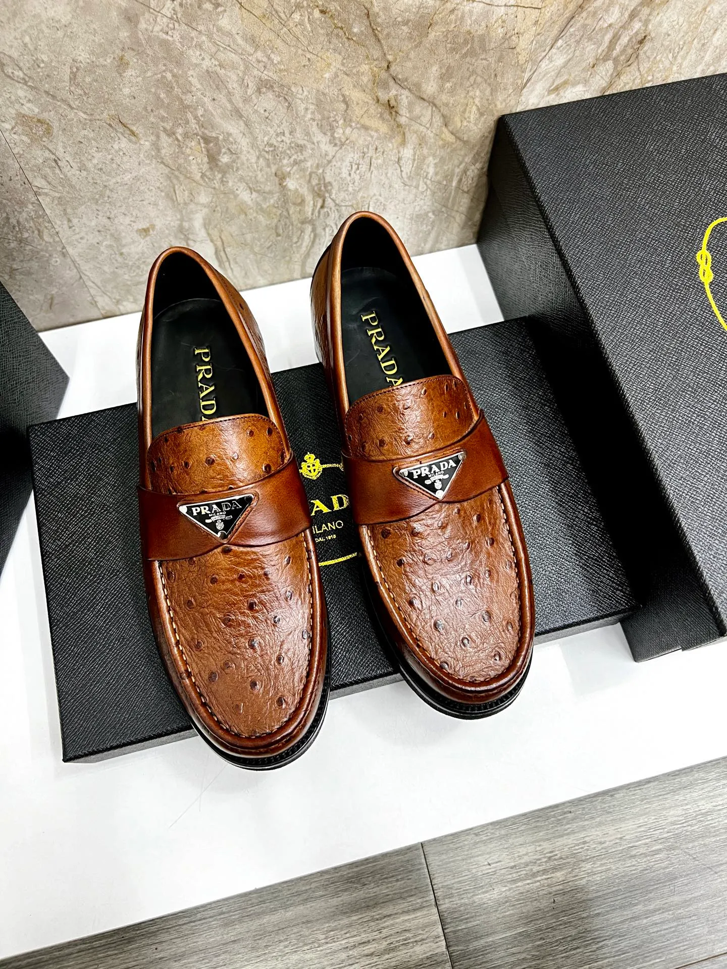 PRADA~ Size: 38-44 (customized 45/46 P: 💰880 P's original official website new high-end men's leather shoes, top-quality original replicas, made of imported open edge beads/calf leather, calf leather breathable lining, original leather outsole!
